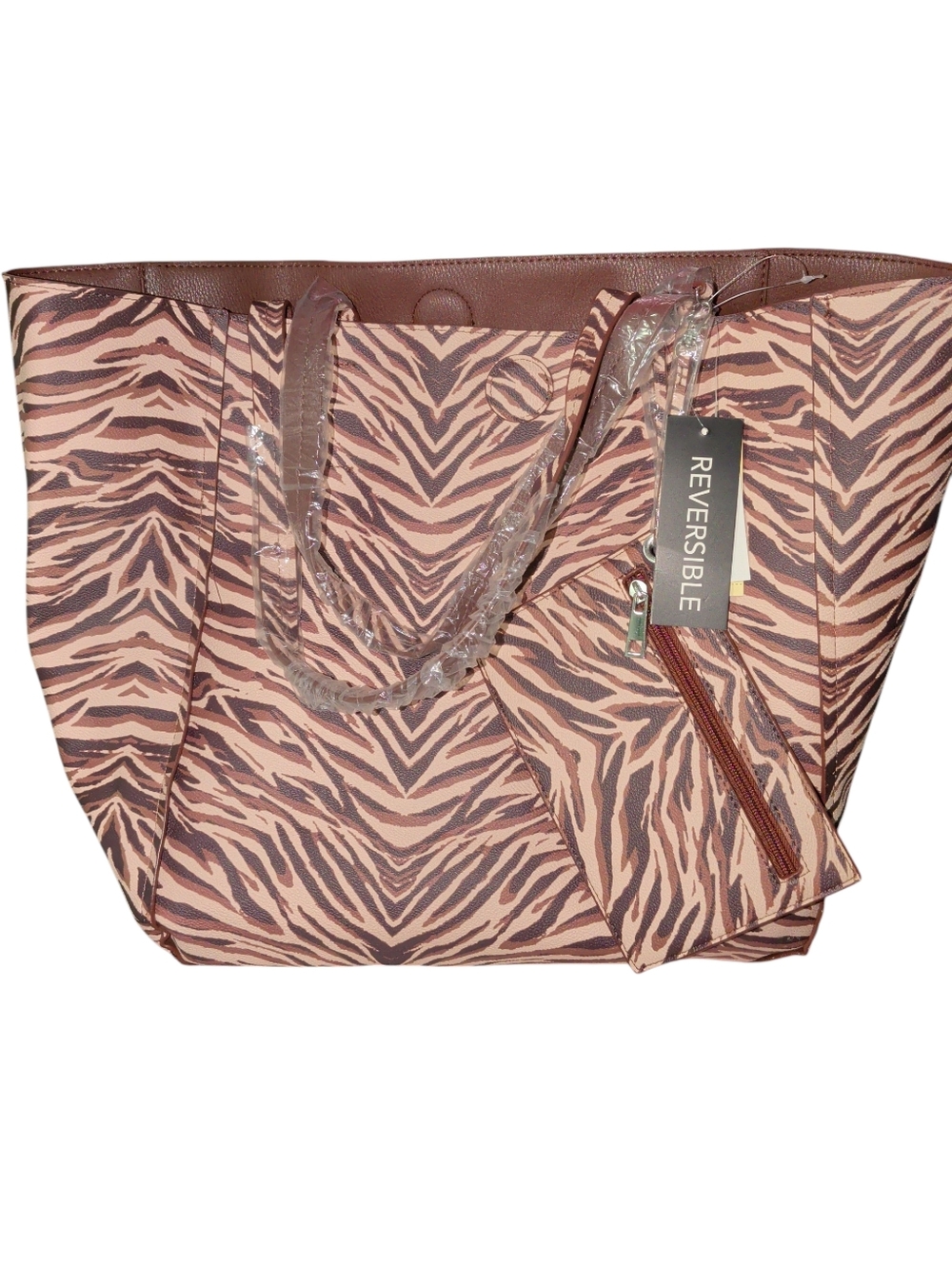 NWT Reversible Brown Animal print PVC Shoulder tote  Bag